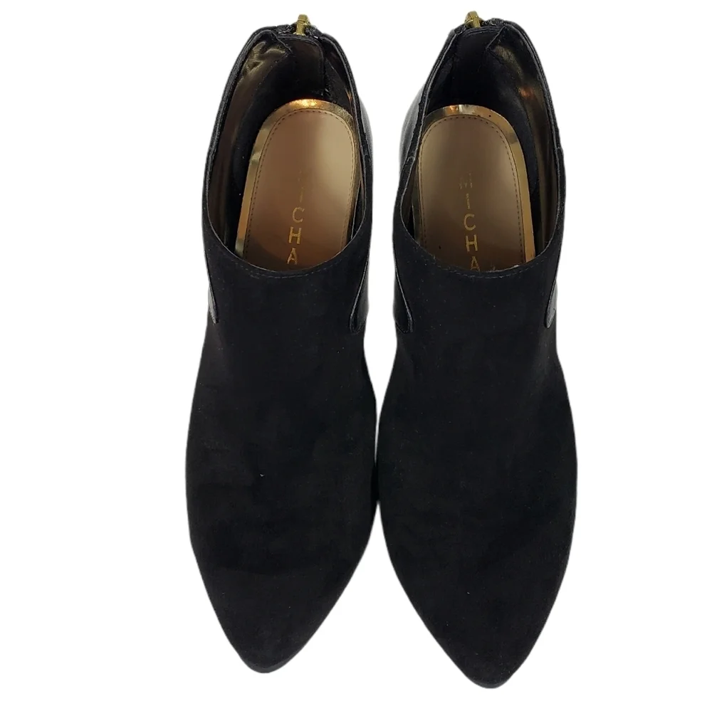 Black Suede Leather Ankle Boots Gold Zip Booties - Picture 4 of 8
